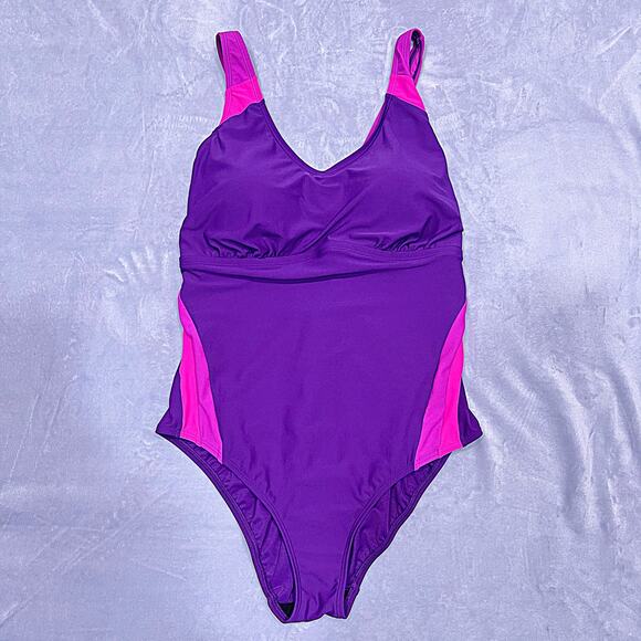 LANDS END Scoop Neck Tugless One Piece Swimsuit Purple Pink Womens Plus Size 20W - Picture 2 of 6